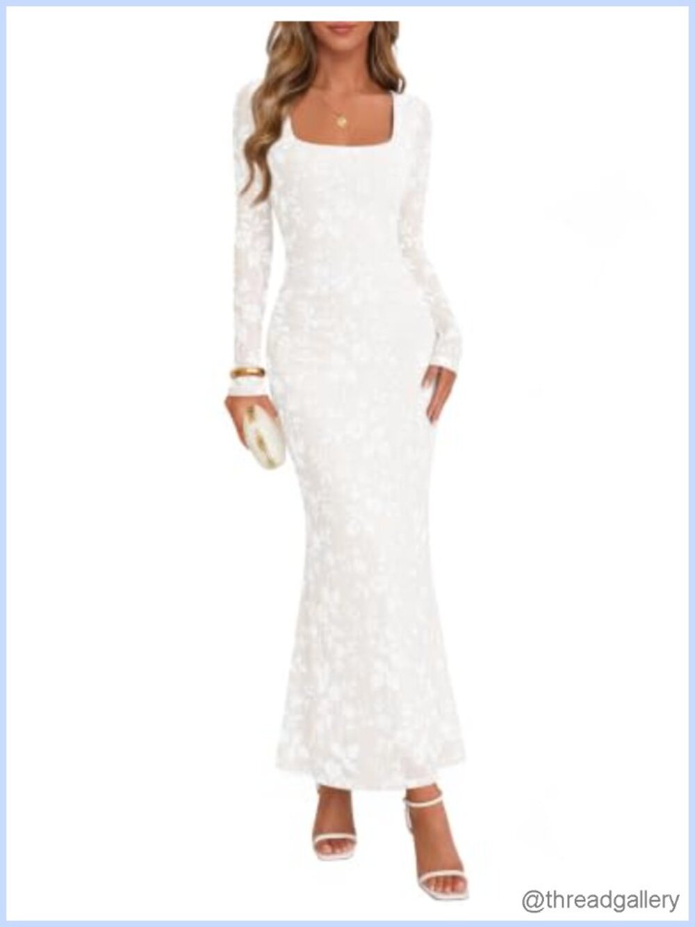 Flocked Mesh Long Sleeve Floral Bodycon Maxi Dress Wedding Guest